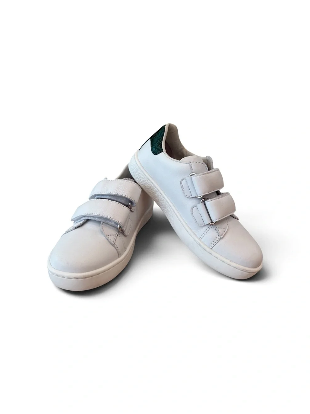 Gucci Kids White Leather Sneakers with Dark Green Heel Tab